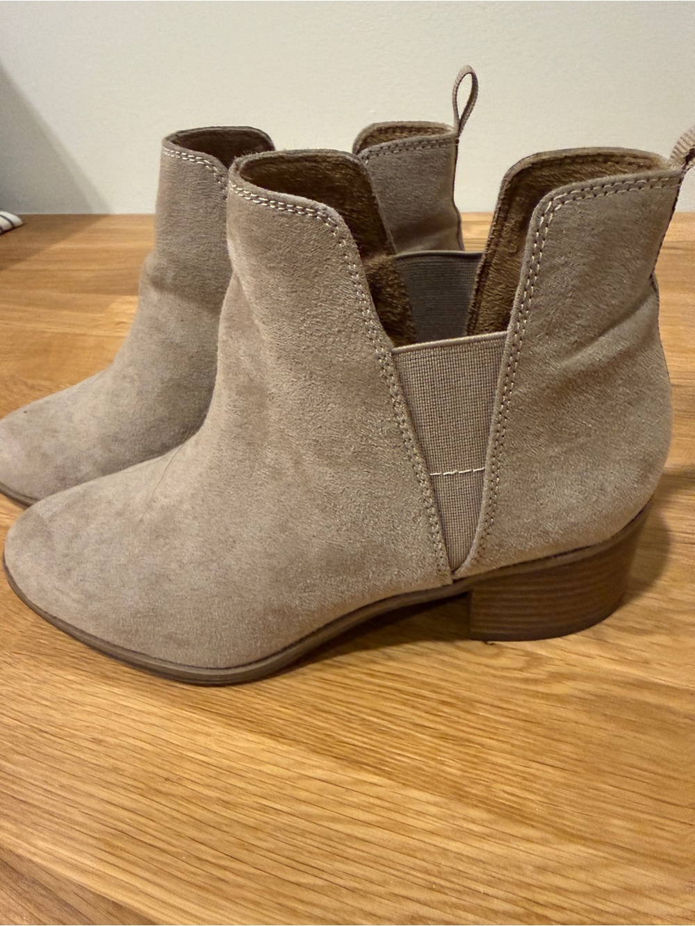 Dr. Scholl's Taupe Faux Suede Low Heel Ankle Booties